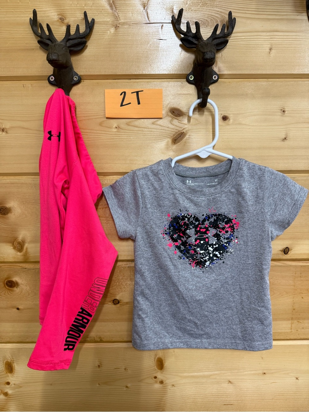 Under Armour Gray Tee with Hot Pink Heart + Hot Pink Long Sleeve